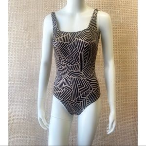 Vintage Estewart Size 10 Brown Print One Piece Swim Suit